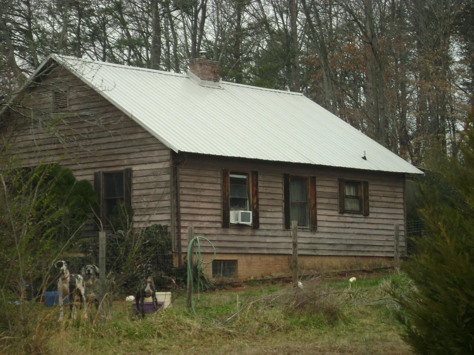 White metal roof on an old wood sided farmhouse, from a Metal Roof Installation job in Luke